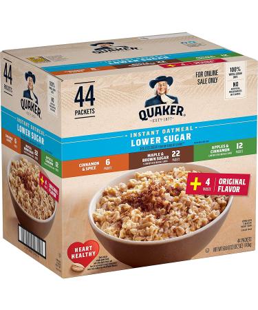 Quaker Instant Oatmeal Lower Sugar Variety Pack - 44 Packs  4 Delicious Flavors - Buy Online on GoSupps.com