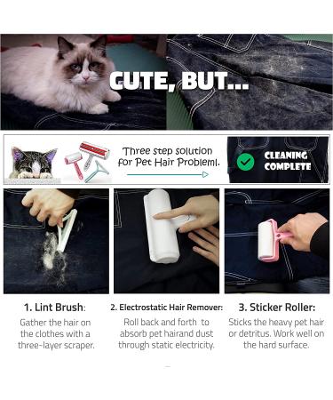 LIJIU Pet Hair Remover Roller 3 Pack - Reusable Roller, Sticky Lint Roller & Pet Hair Scraper for Cleaning Cat and Dog Hair on Furniture, Couch, Carpet, Bed and More - Buy Online on GoSupps.com