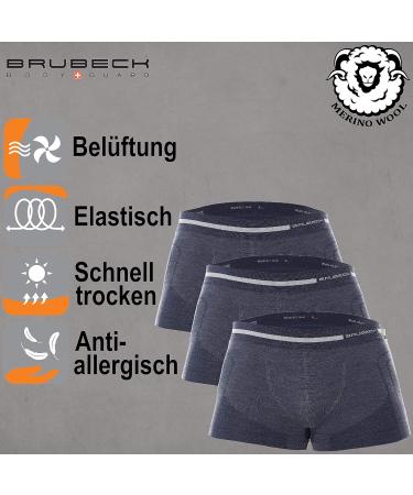 Brubeck Men's Boxer Shorts 3-Pack | Breathable & Functional | Retro Design | 41% Merino Wool | Sport Underpants - BX10430 S Marineblau - Buy Online on GoSupps.com