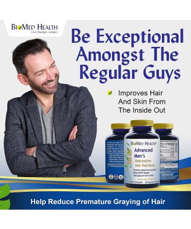 BioMed Health Hair Growth Vitamins for Men 120ct - Saw Palmetto DHT Blocker with Biotin | Advanced Restorative Hair Nutrients for Regrowth and Anti-Gray Hair - Buy Online on GoSupps.com