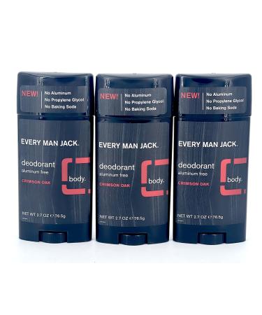 Every Man Jack Crimson Oak Deodorant - Made in USA Convenient Stick Application Natural Ingredients Long-Lasting Protection Odor-Fighting Formula Pack of 3