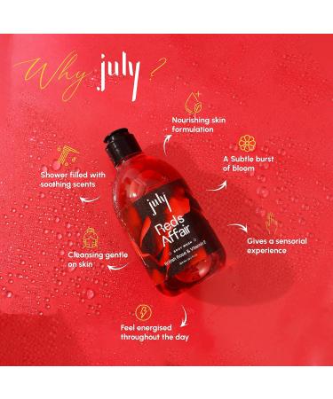 July Reds Affair Body Wash 300ml - British Rose & Vitamin E | Exfoliating Shower Gel for Men & Women | Long Lasting Moisturizer & Fragrance - Buy Online on GoSupps.com