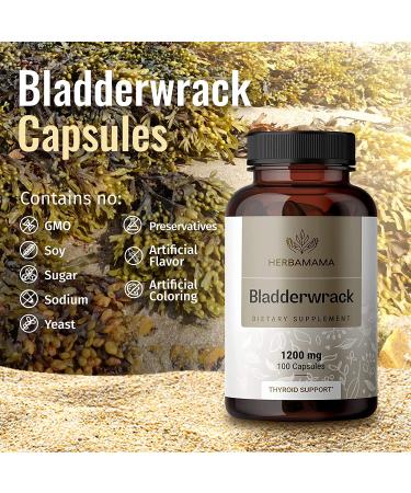 HERRBAMAMA Bladderwrack Capsules - 1200mg Natural Thyroid Support & Joint Health - Organic Vegan Supplement for Weight Management - Non-GMO Immune Booster - Buy Online on GoSupps.com