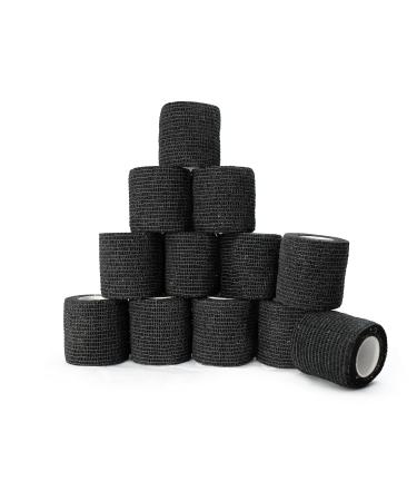 Self Adhesive Bandage Wrap: Non-Woven Breathable & Water-Resistant Vet Wrap for First Aid - Ideal for Stretch Self Adhesive - Black - 12 Rolls 2 x 5 Yard