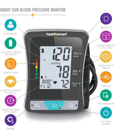 HealthSmart Digital Select Arm Blood Pressure Monitor | Automatic Upper Arm Cuff | Tracks Blood Pressure Pulse & Irregular Heartbeat | Stores 120 Readings for 2 Users - International Shipping Available - Buy Online on GoSupps.com
