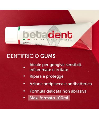 BETADENT Betadent GUMS TOOTHPASTE KIT for sensitive inflamed and irritated gums - Repairs and protects - Anti-plaque and antibacterial action - Delicate non-abrasive formula - 2 x 100 ml - Buy Online on GoSupps.com