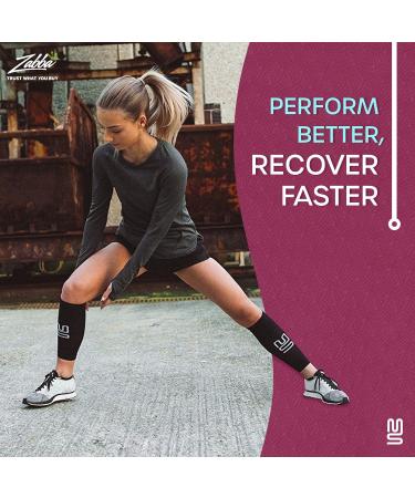 Calf Compression Sleeve - Support Brace for Sports & Travel | Men & Women - Medium - 1 Pair - Stripes/Black - Buy Online on GoSupps.com