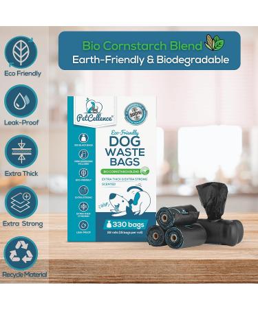 PetCellence Biodegradable Dog Poo Bags - 330 Poop Bags / 22 Rolls - Cornstarch Blend Extra Thick & Strong 100% Leak Proof with Poo Bag Dispenser Black 330 count (Pack of 1) - Buy Online on GoSupps.com