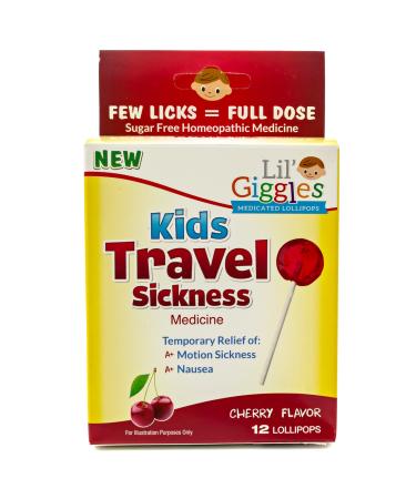 Lil' Giggles Kid's Medicated Travel Sickness Lollipops  for Children Motion Sickness, Car Sickness and Travel Nausea. Homeopathic Remedy. The Medicine Kids Will Love to take. 12 CT