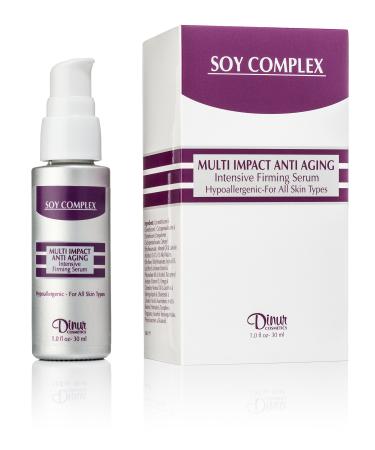 Dinur Cosmetics Soy Complex Multi Impact Anti Aging Firming Serum Reduces Fine Lines & Wrinkles Rehydrates Skin Smoother 1 oz. 30 ml. Soy Complex 1 Fl Oz (Pack of 1)