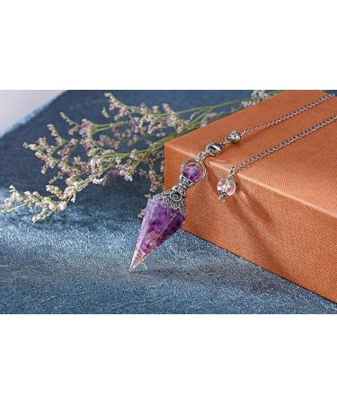 Buy Amethyst Gemstone Pendulum Pendant with Chain for Reiki Healing Dowsing & Scrying - International Shipping Available - Buy Online on GoSupps.com