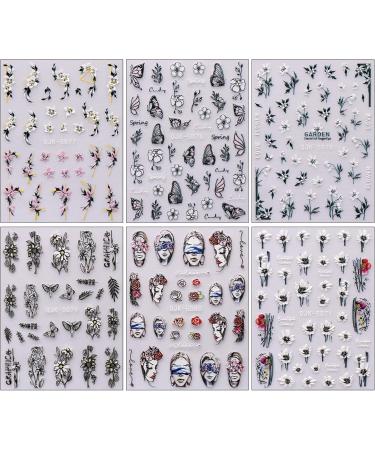 JMEOWIO 6 Sheets 3D Embossed Spring Flower Nail Art Stickers Decals Self-Adhesive 5D Colorful Summer Floral Nail Supplies Nail Art Design Decoration Accessories - Buy Online on GoSupps.com