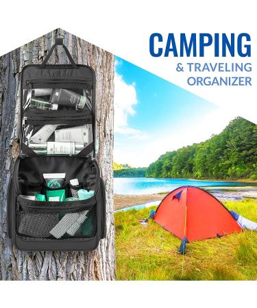 Premium Travel Hanging Toiletry Bag with Expandable Compartments - Jet Black - Buy Online on GoSupps.com