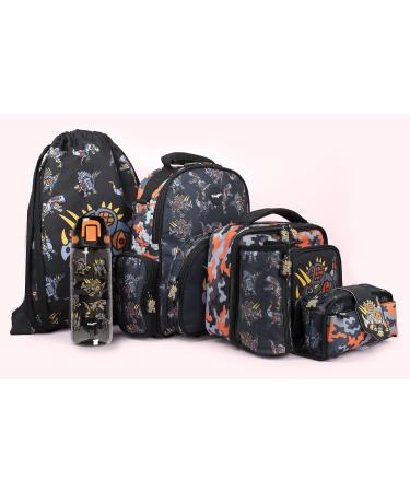 Fringoo Dinosaur Robot Kids Water Bottle with Straw - BPA Free - 600ml Reusable Black Straw Water Bottle for Kids - Buy Online on GoSupps.com