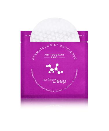 Surface Deep • Anti-Odorant Pads • Dermatologist Developed, Clean, Glycolic Powered Natural Deodorant Innovation for Women and Men • Vegan • Cruelty Free • Biodegradeable • Pkg of 30