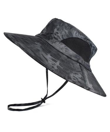EINSKEY Sun Hat for Men/Women, Waterproof Wide Brim Bucket Hat Foldable Boonie Hat for Fishing Hiking Garden Safari Beach 05 Dark Grey (Camo) One Size