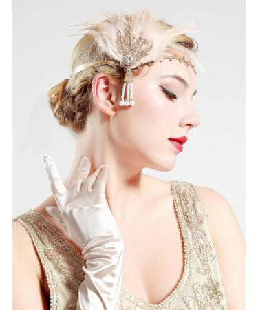 Babeyond 1920s Flapper Headband - Champagne Art Deco Feather Hairband with Crystals | Great Gatsby Inspired - Buy Online on GoSupps.com