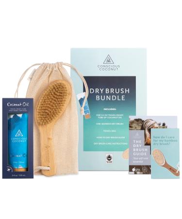 Travel Dry Brush Gift Set Bundle  Certified Organic Coconut Oil Travel Tube  Sustainable Bamboo Body Scrub Brush  Bundle for Skin Care  Great Gift  Exfoliation - Conscious Coconut