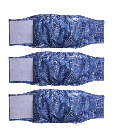 Premium Washable Belly Bands for Male Dogs (3 Pack) by Dog Diapers & Dog Belly Bands (L Blue Jeans) L Blue Jeans