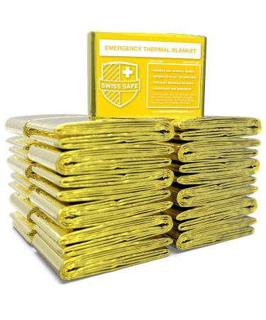 Swiss Safe Emergency Mylar Thermal Blankets + Bonus Gold Foil Space Blanket. Designed for NASA, Outdoors, Survival, First Aid, Gold, 25 Pack