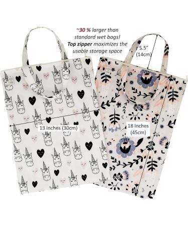 MOM & BAB Wet Bags 13.5"Wide X 18"High| Water & Odor Resistant Bag |Masks Odors| Washable & Reusable | For: Soiled Scrubs Cloth Diaper Daycare Wipes Towels Soiled Clothing Swimsuits (Unicorn/Floral) - Buy Online on GoSupps.com