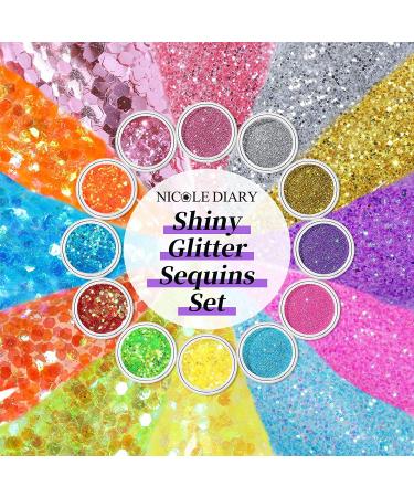 NICOLE DIARY 48 Colors Chunky Glitter & Sequins Set for Nail Art, Festivals & Cosmetics - Fine Glitter for Face, Body, Eyes - Buy Online on GoSupps.com
