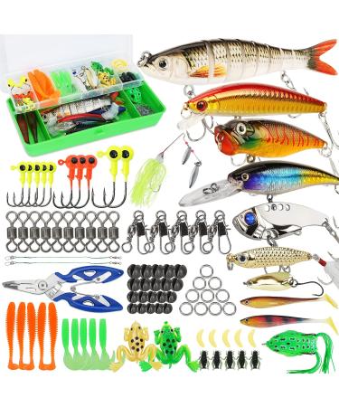 Fishing Lures Tackle Box Bass Fishing Kit,Saltwater and Freshwater Lures Fishing Gear Including Fishing Accessories and Fishing Equipment for Bass,Trout, Salmon 92pcs Fishing Tackle Box