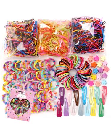 780PCS Color Clear Elastic Hair Bands Clips Mini Hair Claw Clips Rubber Bands Hair Ties Kit with Box for Girls Teens Children