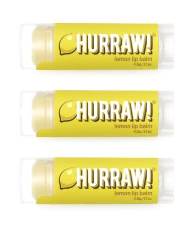 Hurraw! Lemon Lip Balm 3 Pack: Organic Certified Vegan Cruelty and Gluten Free. Non-GMO 100% Natural Ingredients. Bee Shea Soy and Palm Free. Made in USA