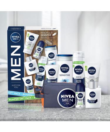 NIVEA MEN Feel Fully Sensitive Skincare Collection Bumper Gift Pack with Shower Gel Anti-Perspirant Face Wash Shaving Foam Post Shave Balm and Moisturisers - Buy Online on GoSupps.com