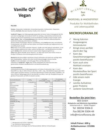  Microflorana Vegan Qi Vanilla - 600g - Vegetable Protein - 5 Different Proteins - 100% Natural Protein Powder - Buy Online on GoSupps.com