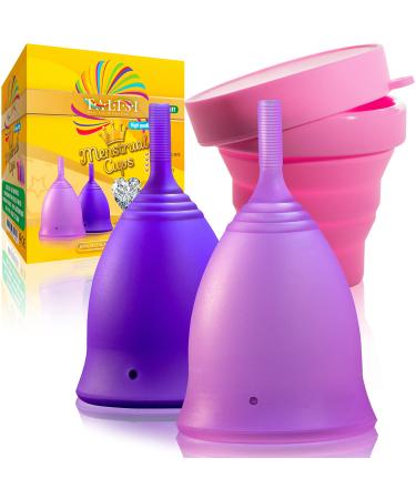 Talisi Reusable Menstrual Cups - Set of 2 Period Cups for Women with Collapsible Sterilization Menstruation Cup for Beginners - Feminine Hygiene Alternative to Tampon and Pad - Regular and Heavy Flow Small & Large (Pack of 2) Trimmable Stem