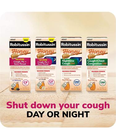 Robitussin Honey CF Max Day Adult Syrup - 8 oz | Severe Cough, Sore Throat & Flu Relief with Real Honey - Buy Online on GoSupps.com