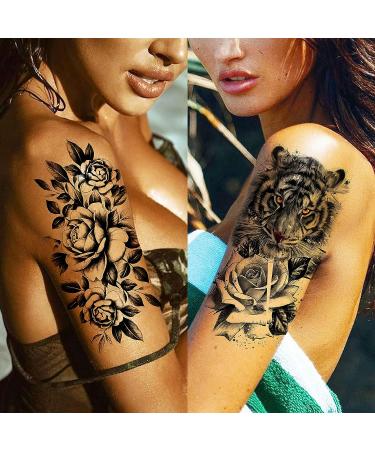 67 Sheets Realistic Black Flower Temporary Tattoos for Women - Waterproof 3D Rose, Peony, and Floral Designs | Long-Lasting Fake Tattoos for Arm, Thigh, Adults - Buy Online on GoSupps.com