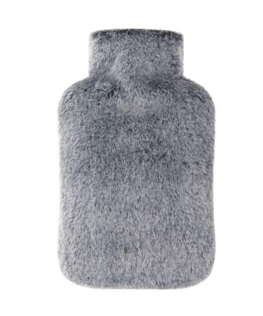 samply Rubber Hot Water Bottle with Luxury Cosy Faux Fur Cover 2L Hot Water Bag for Bed Warmer Pain Relief Grey