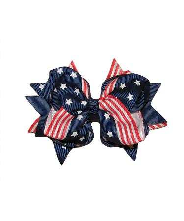 New "Stars & Stripes" 4th of July Hairbow Alligator Clip Girls 5 Inch Hair Bow Boutique Fireworks USA Patriotic Memorial Day Veteran's Day Grosgrain Ribbon