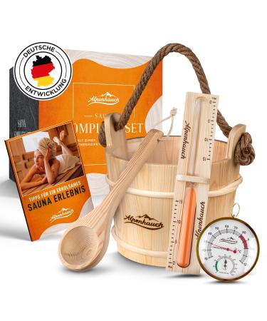 Alpine breath sauna bucket with trowel 100% natural wood - noble sauna chick with hourglass & thermometer - durable sauna accessories - infusion bucket including practical booklet - wellness saunaimer set - Buy Online on GoSupps.com
