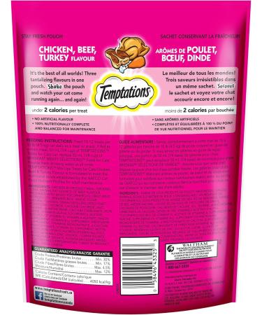 TEMPTATIONS Mix-Ups Adult Cat Treats Chicken Turkey Beef 180g Pouch (10 Pack) 180g (10 Pack) Chicken - Turkey - Beef - Buy Online on GoSupps.com