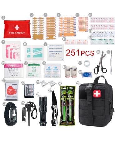 Galaxy 251 Pcs First Aid Kits for Survival Emergency Trauma Military Combat Tactical Medical Hunting Camping Hiking IFAK EMT Bag (Black)