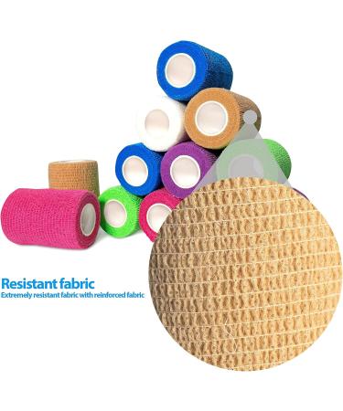 Self Adhesive Bandage Wrap - 12 Pack Non-Woven Water-Resistant First Aid Wraps 3 x 5 Yards Breathable Multicolor Vet Wrap for Wounds - Buy Online on GoSupps.com