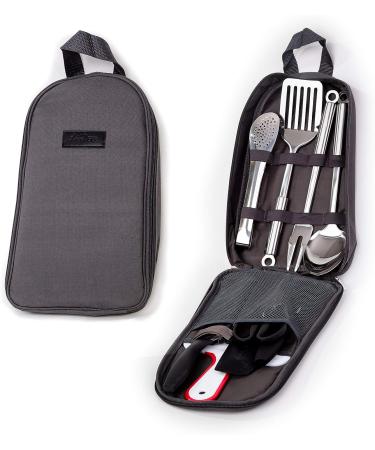 Outdoor Kitchen 10-Piece Cookware Set - Camping & RV Cooking Utensils in Compact Case - Stainless Steel Fork, Spoon, Knife & More - Grey - Buy Online on GoSupps.com