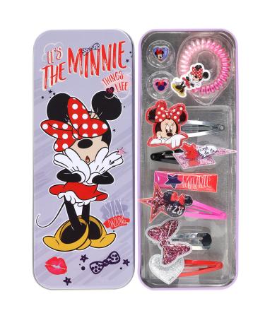 Disney Minnie Mouse - Townley Girl Hair Accessories with Tin Pencil Case |Gift Set for Kids Tweens Girls |Ages 3+ Including Hair Coil & Clips Plastic Rings & More! for Parties Sleepovers & Makeovers