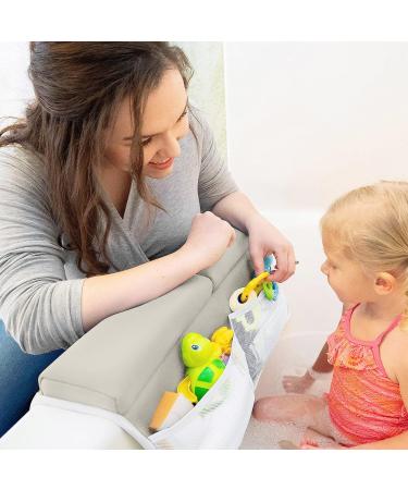 Bath Kneeler & Elbow Rest Pad Set | 1.75 Thick Mat for Knee & Arm Support | Large Bathtub Kneeling Mat with Toy Organizer | Beige | Happy Baby Bathing Time - Buy Online on GoSupps.com