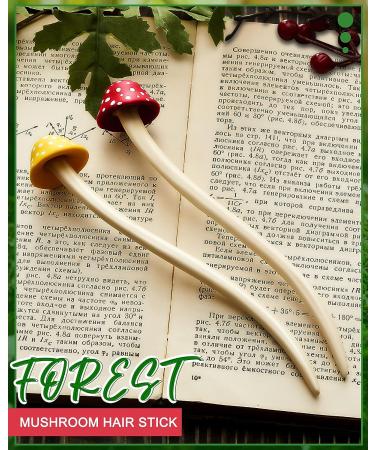 Elegant Mushroom Hair Stick Set for Long Hair - 2 Pcs Chinese Hair Chopsticks for Women - Cute Print Hair Accessories - Reddish Brown Yellow Dots Style - Buy Online on GoSupps.com