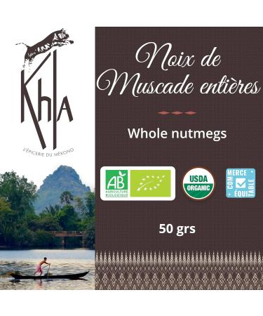 Khla - Organic Whole Nutmeg 50g - Sri Lankan Nutmeg - Kitchen & Pastry Ingredient - Rare Asian Spice - Direct producer - Christmas Spice Quiches Purees Gratins - Buy Online on GoSupps.com