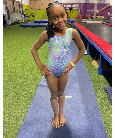 Domusgo Toddler Gymnastics Leotard | Long Sleeve Sparkly Tumbling Dance | Green Purple Leopard | 5-6 Years - Buy Online on GoSupps.com
