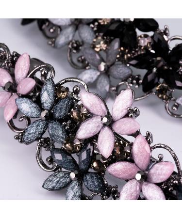 Elegant Hair Clips for Women & Girls | Sparkling Glitter Rhinestones & Flower Wreath Hairpins - Fashion Hair Jewelry in Black & Gray/Pink & Dark Blue - Buy Online on GoSupps.com