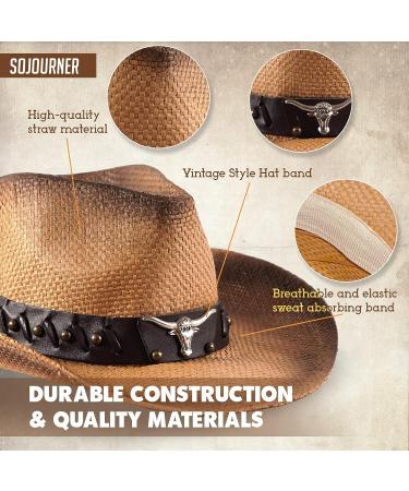 SoJourner Cowboy Cowgirl Hat - Adjustable Men's & Women's Western Hat with Wide Brim - Brown Longhorn - Buy Online on GoSupps.com