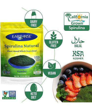Earthrise Spirulina Natural Powder 16oz Natural Premium Spirulina from California- Vegan Gluten Free Keto Friendly Non -GMO Super Food high in Vitamins & Minerals. (1 LB) - Buy Online on GoSupps.com