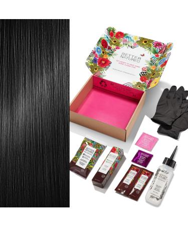 1N Black Permanent Hair Color Dye Kit (Color Developer Barrier Cream Gloves Cleaning Wipe Shampoo and Conditioner) Radiant Color that Lasts up to 8 Weeks
